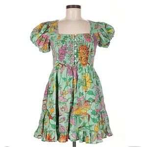 House of Harlow spring green floral print puff sleeve mini dress -M